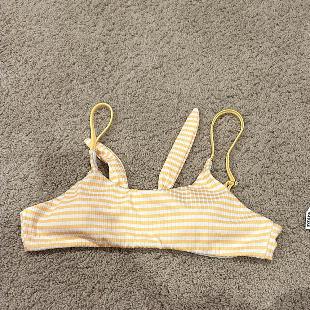 Tilly's Yellow and White Striped Bikini Top